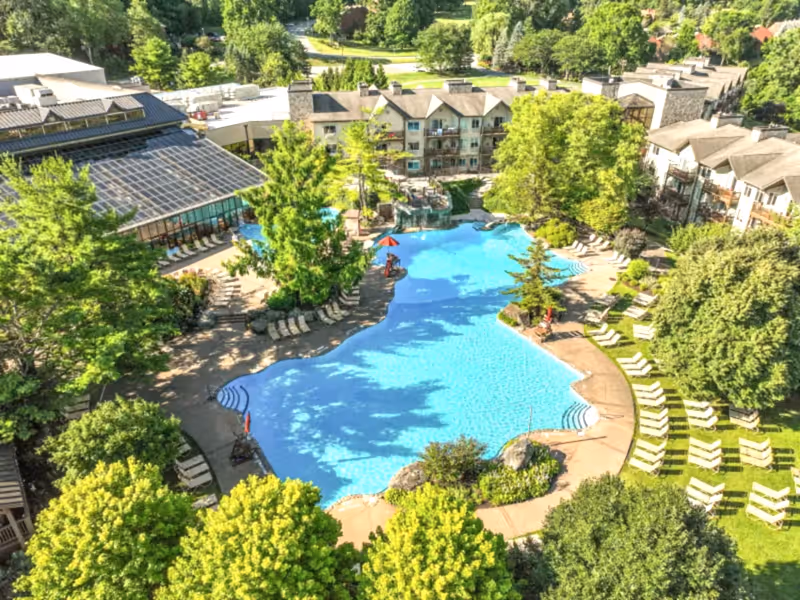 Aerial view of Minerals Pool Complex and hotel. 